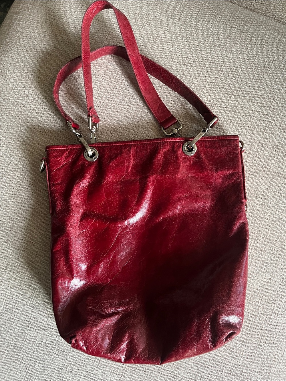 Women's Red Leather Tote Bag